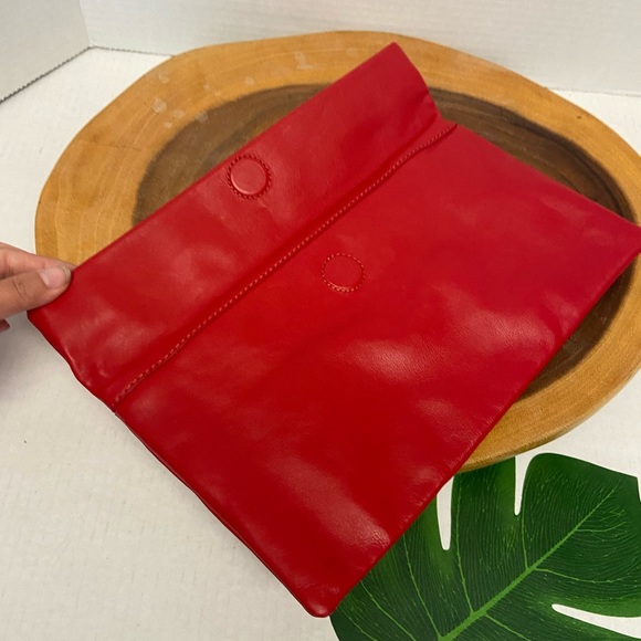 India Hicks Red Leather Zippered Clutch